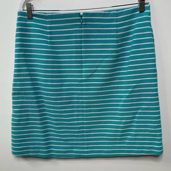Talbot Ribbed Knit Pencil Mini Skirt Stripe Teal Blue Petite 12 P Nautical Beach - Picture 3 of 8